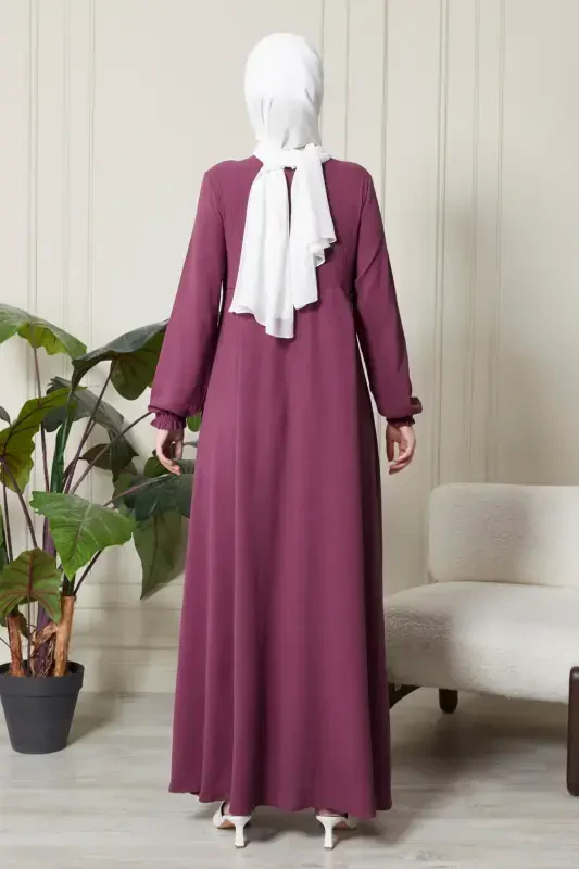 Mevlana Skirt Aerobin Fabric Muslim Women's Clothing Mother Dress Prayer Dress Wide Fit Muslim Dress-Rose Gold - 8