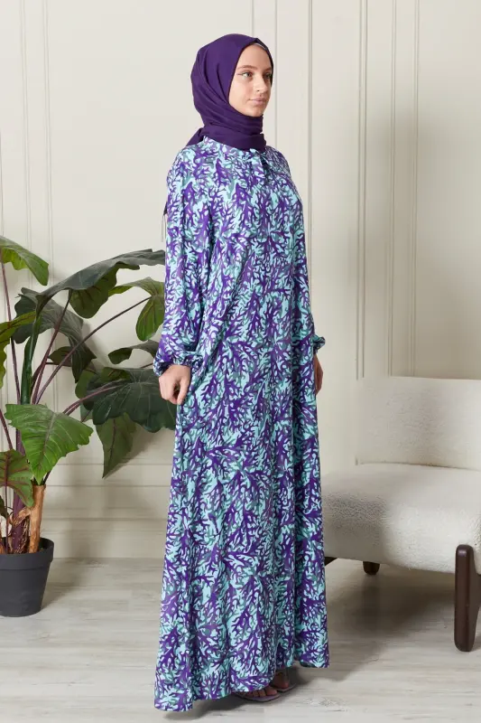 Mevlane Bell Cotton Viscose Fabric Mother Modest Dress Prayer Dress Wide Size Range-Blue - 5