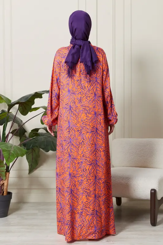 Mevlane Bell Dress Cotton Viscose Fabric Mother Modest Dress Prayer Dress Wide Size Range-Orange - 7