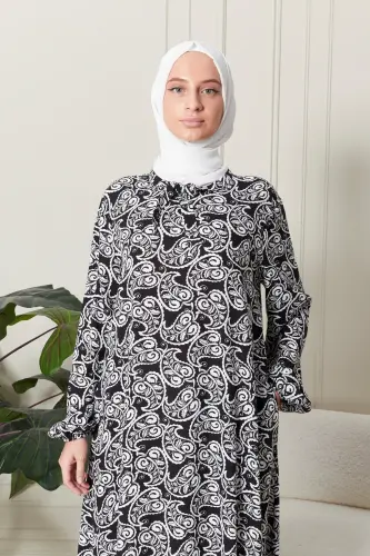 Mevlane Çan Elbise Pamuklu Viskon Kumaş Anne Tesetür Elbisesi Namaz Elbisesi Geniş Beden Aralığı - Siyah2 - 7