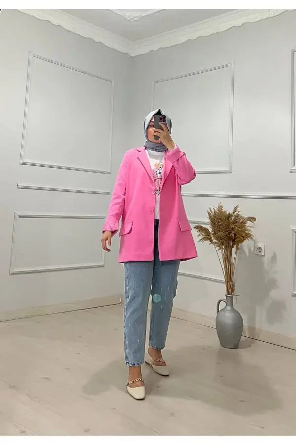 Mevsimlik astarlı ceket-Pembe - 2