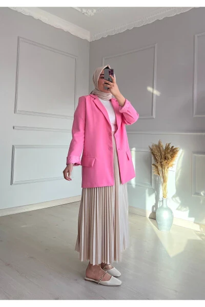 Mevsimlik astarlı ceket-Pembe - 4