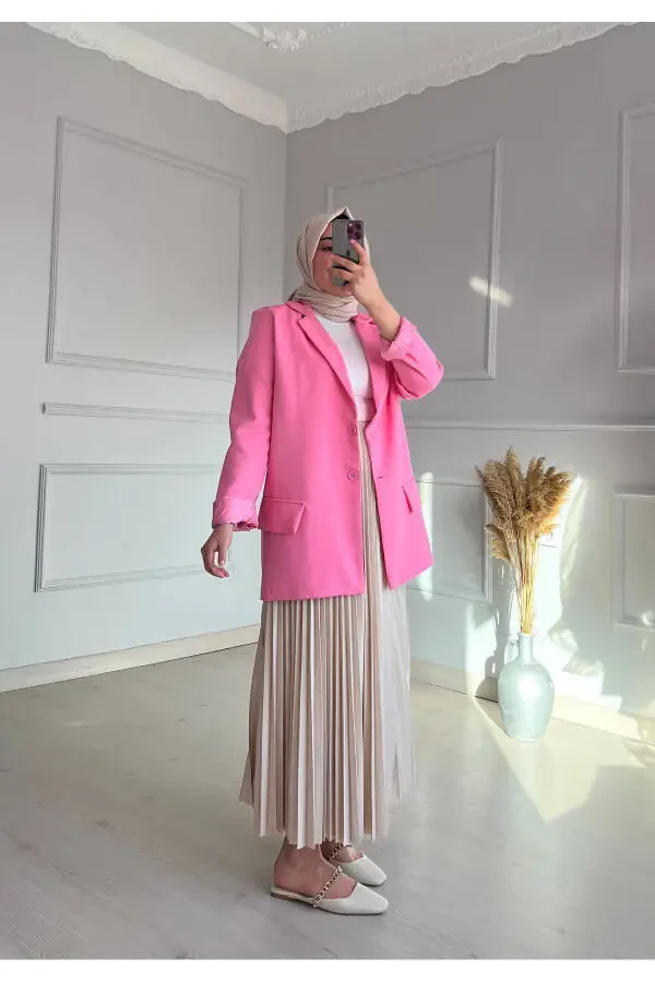 Mevsimlik astarlı ceket-Pembe - 4