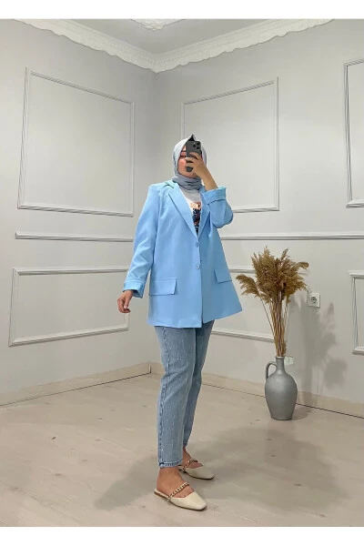 Mevsimlik astarlı ceket-Mavi - MRS. POLEEN