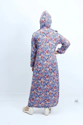 Mevsimlik Çocuk Namaz Elbisesi Çiçek Desenli, Genç Ferace, Terletmeyen Namaz Kıyafeti-mavi - 5