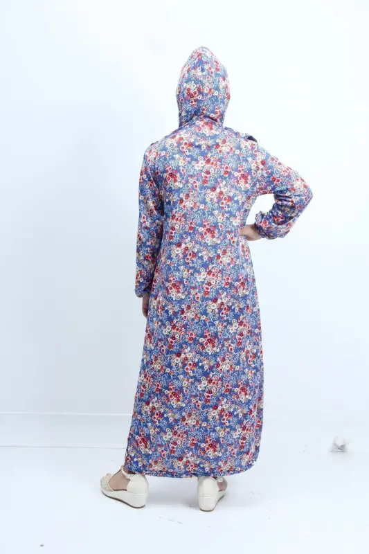 Mevsimlik Çocuk Namaz Elbisesi Çiçek Desenli, Genç Ferace, Terletmeyen Namaz Kıyafeti-mavi - 5