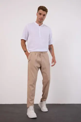 Krem Hafif Bol Kesim Mevsimlik Jogger Pantolon-KREM - 3