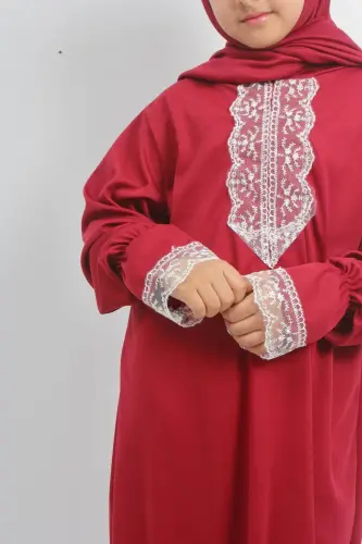 Kız Çocuk Mevsimlik Terletmeyen Ferace Namaz Elbisesi - KIRMIZI - 4