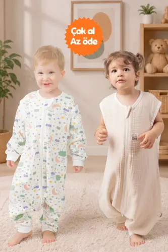Mevsimlik Uyku Tulumu Seti 1.0 TOG & 0.5 TOG %100 Doğal Pamuk - Ekru Ve Bej Rengi - SAREBABY (1)
