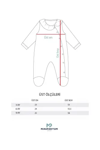 Mevsimlik Uzun Kollu Bebe Yakalı %100 Pamuk Çıtçıtlı Kız Bebek Patikli Tulum 3-9 Ay Bej - BEJ - 8
