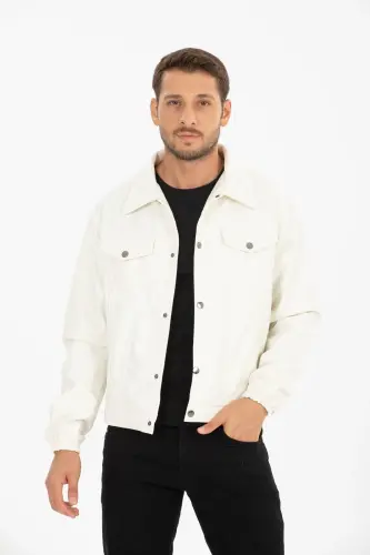 Mevsimlik Vintage Oversize Kısa Deri Ceket-BEYAZ - İLKCET MODA (1)
