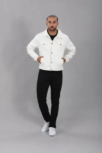 Mevsimlik Vintage Oversize Kısa Deri Ceket-BEYAZ - 5