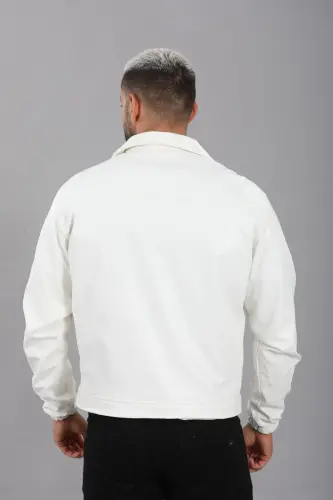 Mevsimlik Vintage Oversize Kısa Deri Ceket-BEYAZ - 4