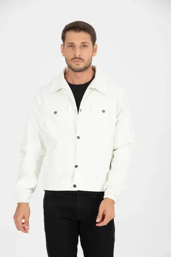 Mevsimlik Vintage Oversize Kısa Deri Ceket-BEYAZ - 6