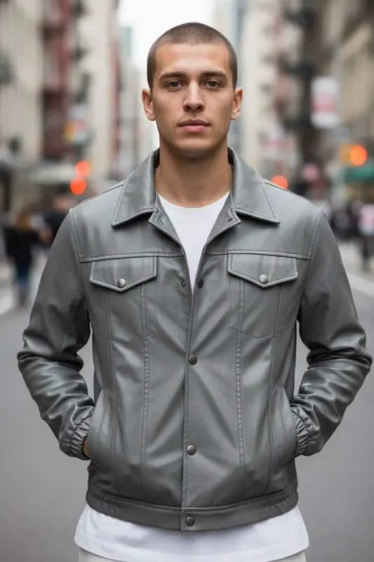 Mevsimlik Vintage Oversize Kısa Deri Ceket-KOYU GRİ - İLKCET MODA