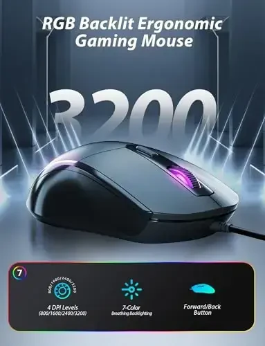 Механическая игровая клавиатура и мышь, 98 клавиш с подсветкой LED, плавающие колпачки клавиш, эргономичная RGB игровая мышь с ковриком для мыши, полная проводная клавиатура с защитой от одновременного нажатия клавиш для ПК ноутбука геймера, серый - 5