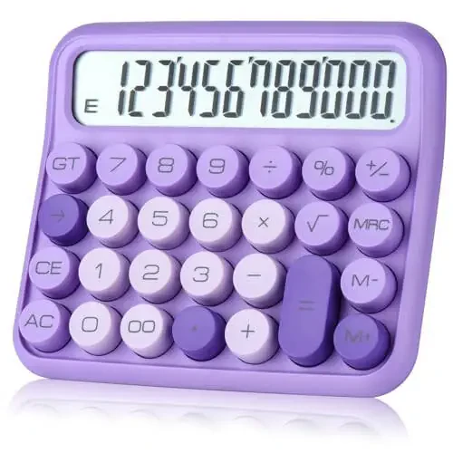 Механический калькулятор, 12 цифр, большой ЖК-дисплей, розовый калькулятор с большими кнопками, механический калькулятор, настольный калькулятор, милый калькулятор для повседневной жизни и базовой офисной работы - 1