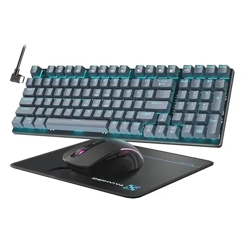 Mexanik O'yin Klaviaturasi va Sichqoncha, 98 Tugmali LED Yoritishli Klaviatura Suzuvchi Tugmacha bilan, Ergonomik RGB O'yin Sichqoncha va Sichqoncha Matkasi Kombinosi, To'liq Anti-Ghost Simli Klaviatura Kompyuter Noutbuk O'yinchisi uchun, Kulrang - 3