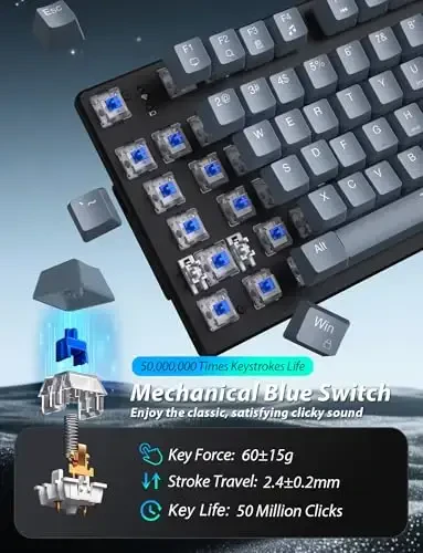 Mexanik O'yin Klaviaturasi va Sichqoncha, 98 Tugmali LED Yoritishli Klaviatura Suzuvchi Tugmacha bilan, Ergonomik RGB O'yin Sichqoncha va Sichqoncha Matkasi Kombinosi, To'liq Anti-Ghost Simli Klaviatura Kompyuter Noutbuk O'yinchisi uchun, Kulrang - 2