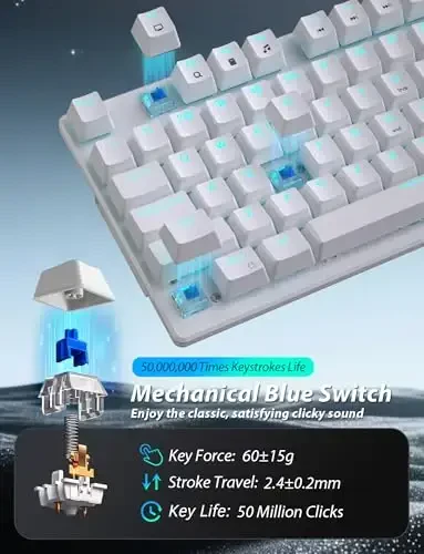 Mexanik oʻyin klaviaturasi va sichqonchasi, 98 ta tugmali LED yoritgichli klaviatura suzuvchi tugma qopqogʻi bilan, ergonomik RGB oʻyin sichqonchasi sichqoncha yostigʻi bilan birga, kompyuter noutbuk oʻyinchisi uchun toʻliq Anti-Ghost simli klaviatura, oq - 5