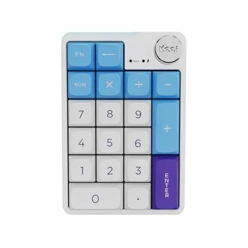 Mexanik simsiz qayta zaryadlanuvchi raqamli klaviatura, Gasket Bluetooth 5.0/2.4ghz/Simli Hot Swappable19 tugmali Numpad, Poron ko'pik bilan, alyuminiy qotishma tugmasi (ko'k-oq) - 1