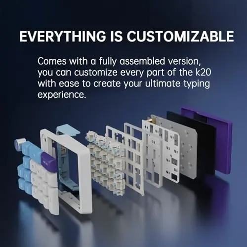 Mexanik simsiz qayta zaryadlanuvchi raqamli klaviatura, Gasket Bluetooth 5.0/2.4ghz/Simli Hot Swappable19 tugmali Numpad, Poron ko'pik bilan, alyuminiy qotishma tugmasi (ko'k-oq) - 2