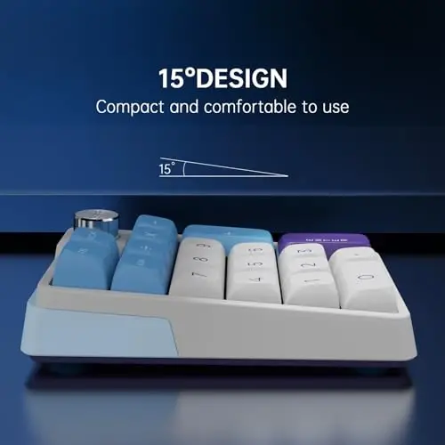 Mexanik simsiz qayta zaryadlanuvchi raqamli klaviatura, Gasket Bluetooth 5.0/2.4ghz/Simli Hot Swappable19 tugmali Numpad, Poron ko'pik bilan, alyuminiy qotishma tugmasi (ko'k-oq) - 6
