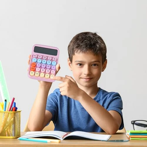 Mexanik Tugmachali Kalkulyator, 12 Xonali Katta LCD Displey, Bosilishi Oson Katta Tugmalar, Rang-barangli Konfet Kalkulyatori, Avtomatik Uyqu Rejimi, Batareya bilan. Ofis, Maktab, Uy uchun. (Pushti) - 7