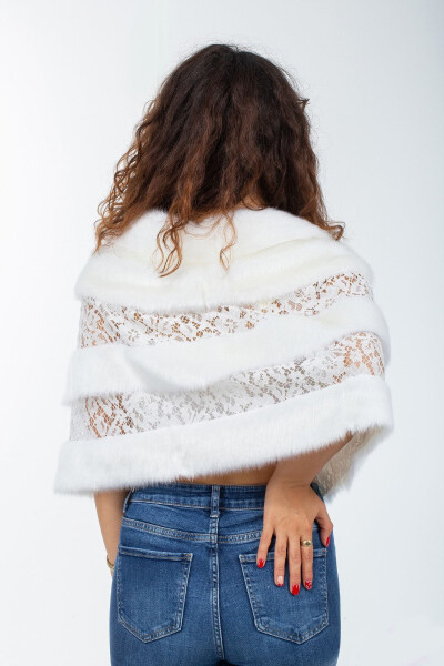 Меховая накидка-болеро из норки с кружевом и брошью для невесты и вечернего платья - 8