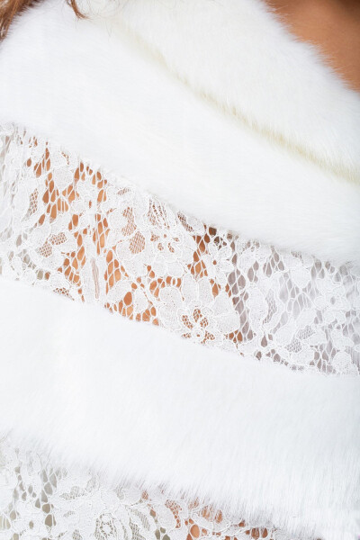 Меховая накидка-болеро из норки с кружевом и брошью для невесты и вечернего платья - 11