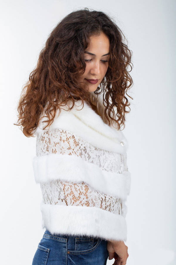 Меховая накидка-болеро из норки с кружевом и брошью для невесты и вечернего платья - 4