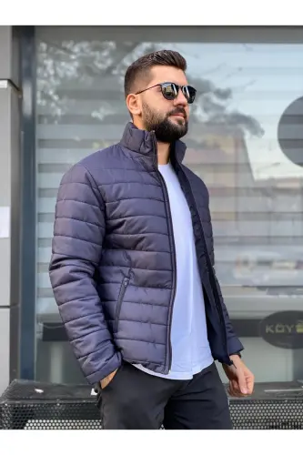 Meyasu Erkak Moviy Shishgan Astarlı Palto Kurtka - Moviy Shishgan - 5
