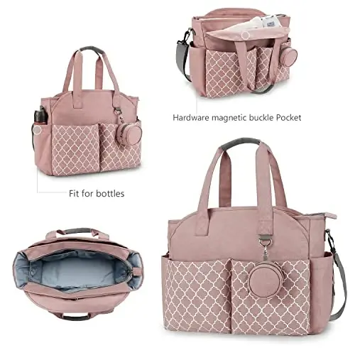 MEYTEILAY Diaper Bag Tote Large Multi-Function Baby Changing Bag for Mom with Changing Station Travel Nappy Bag for Women - 4