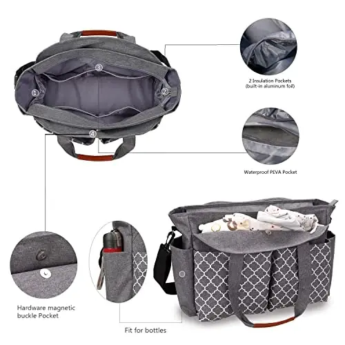 MEYTEILAY Diaper Bag Tote Large Multi-Function Baby Changing Bag for Mom with Changing Station Travel Nappy Bag for Women - MEYTEILAY (1)
