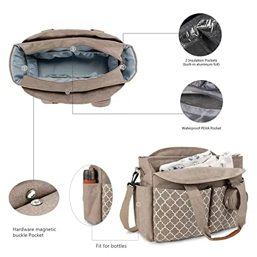 MEYTEILAY Diaper Bag Tote Large Multi-Function Baby Changing Bag for Mom with Changing Station Travel Nappy Bag for Women - MEYTEILAY (1)