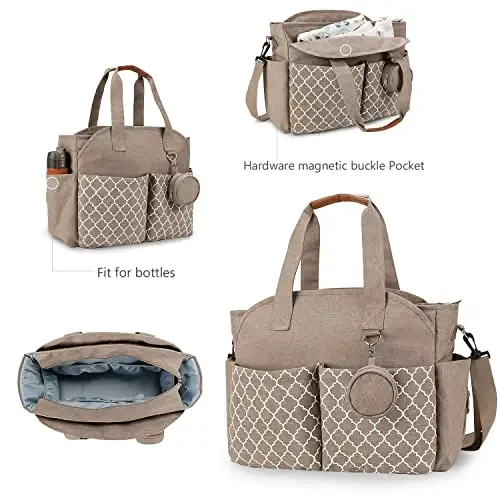MEYTEILAY Diaper Bag Tote Large Multi-Function Baby Changing Bag for Mom with Changing Station Travel Nappy Bag for Women - 4