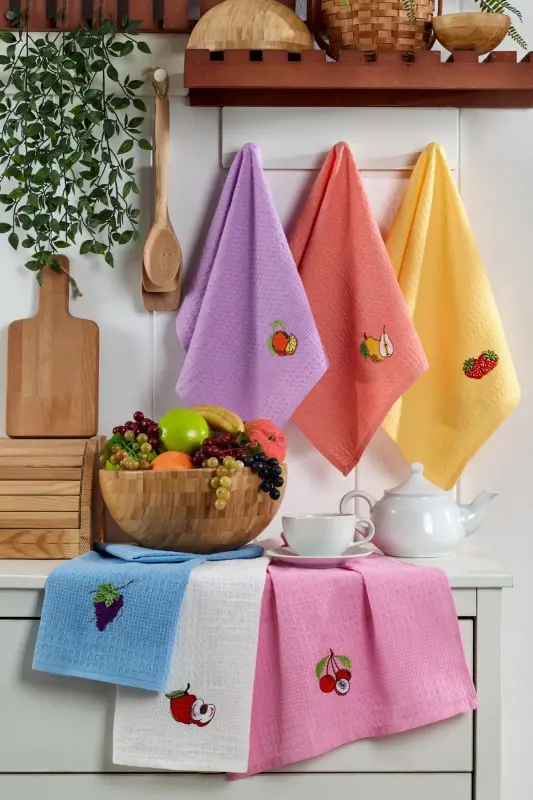 Fruit 6'lı Mutfak Kurulama Bezi 40x60cm | Mutfak Havlusu | Pamuklu | - Pembe - 2