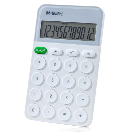 M&G Desk Calculator 12 Digit Calculator with Large LCD Display and Buttons, Automatic Sleep, Portable Cute Calculator for School Home Business Office, Battery Included (White) - 1