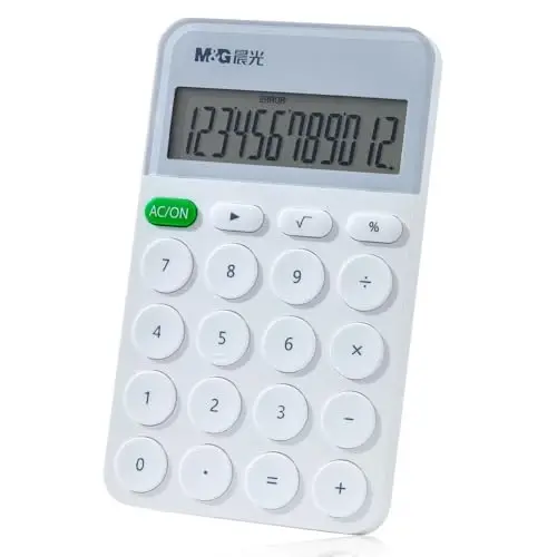M&G Desk Calculator 12 Digit Calculator with Large LCD Display and Buttons, Automatic Sleep, Portable Cute Calculator for School Home Business Office, Battery Included (White) - M&G