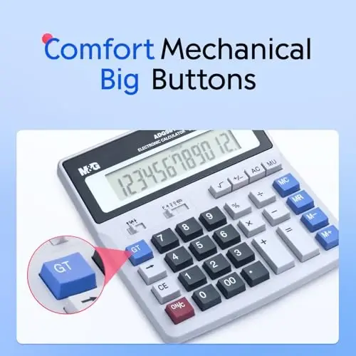 M&G Desk Calculator 12 xonali, juda katta LCD displey, ikki tomonlama quyosh energiyasi va batareya, katta tugmachali buxgalteriya kalkulyatori, batareyasi bilan birga, ofis biznesi uyda kundalik foydalanish uchun ideal - 4