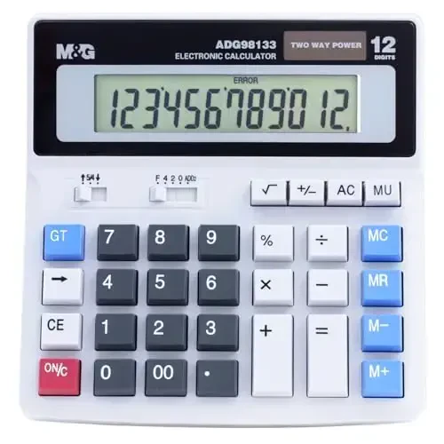 M&G Desk Calculator 12 xonali, juda katta LCD displey, ikki tomonlama quyosh energiyasi va batareya, katta tugmachali buxgalteriya kalkulyatori, batareyasi bilan birga, ofis biznesi uyda kundalik foydalanish uchun ideal - 1