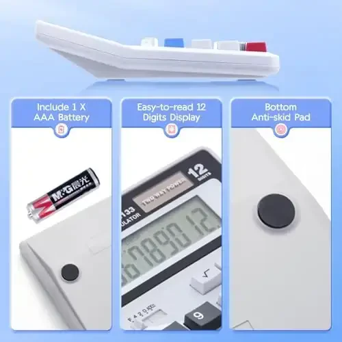 M&G Desk Calculator 12 xonali, juda katta LCD displey, ikki tomonlama quyosh energiyasi va batareya, katta tugmachali buxgalteriya kalkulyatori, batareyasi bilan birga, ofis biznesi uyda kundalik foydalanish uchun ideal - 6