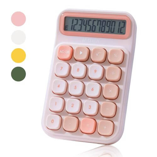 M&G Desktop Calculator 12 Digit Mechanical Switch Calculator with Large LCD Display, Basic Cute Pink Calculator with Big Buttons, Aesthetic Calculator for Office Home School (Battery Included) - 1