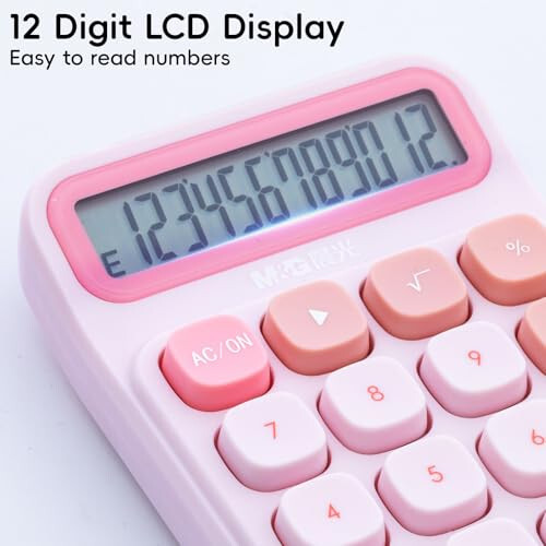 M&G Desktop Calculator 12 Digit Mechanical Switch Calculator with Large LCD Display, Basic Cute Pink Calculator with Big Buttons, Aesthetic Calculator for Office Home School (Battery Included) - 3