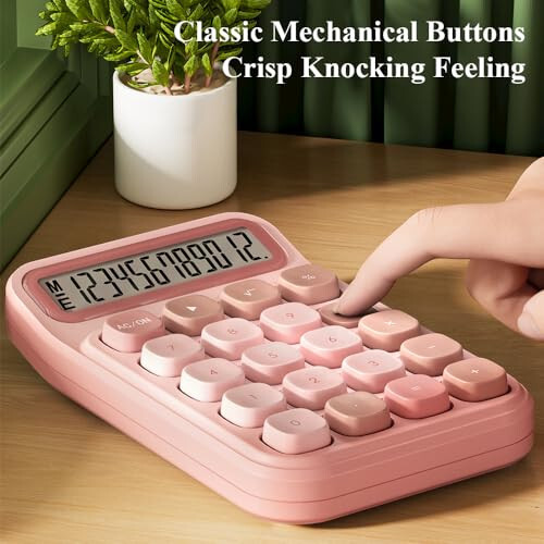 M&G Desktop Calculator 12 Digit Mechanical Switch Calculator with Large LCD Display, Basic Cute Pink Calculator with Big Buttons, Aesthetic Calculator for Office Home School (Battery Included) - 4