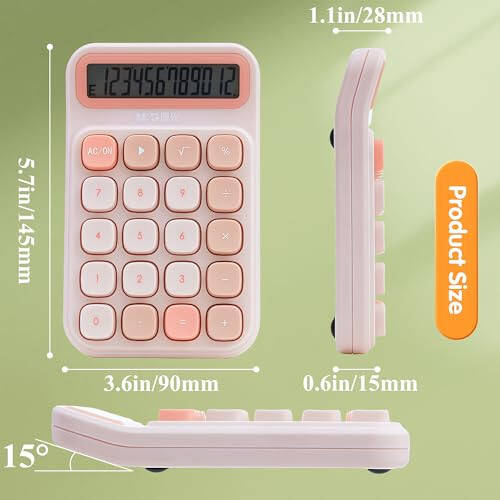 M&G Desktop Calculator 12 Digit Mechanical Switch Calculator with Large LCD Display, Basic Cute Pink Calculator with Big Buttons, Aesthetic Calculator for Office Home School (Battery Included) - 5