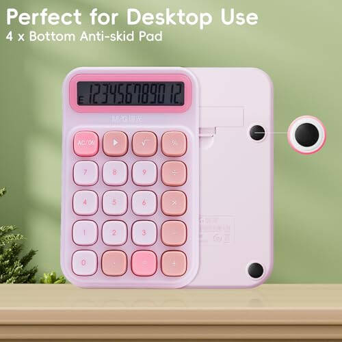 M&G Desktop Calculator 12 Digit Mechanical Switch Calculator with Large LCD Display, Basic Cute Pink Calculator with Big Buttons, Aesthetic Calculator for Office Home School (Battery Included) - 6