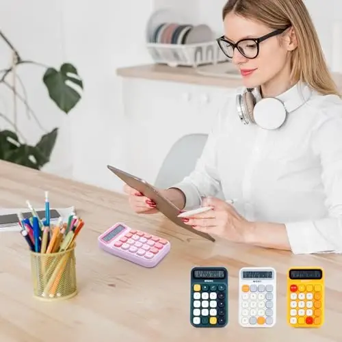 M&G Desktop Calculator 12 Digit Mechanical Switch Calculator with Large LCD Display, Basic Cute Pink Calculator with Big Buttons, Aesthetic Calculator for Office Home School (Battery Included) - M&G (1)