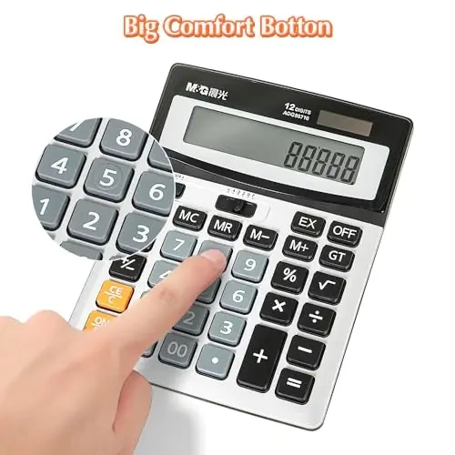 M&G Desk Calculator 12 Digit Extra Large LCD Display Calculator, Dual Solar Power and Battery, Battery Included, Metal Panel Comfort Button Calculator for Office Home School - 2