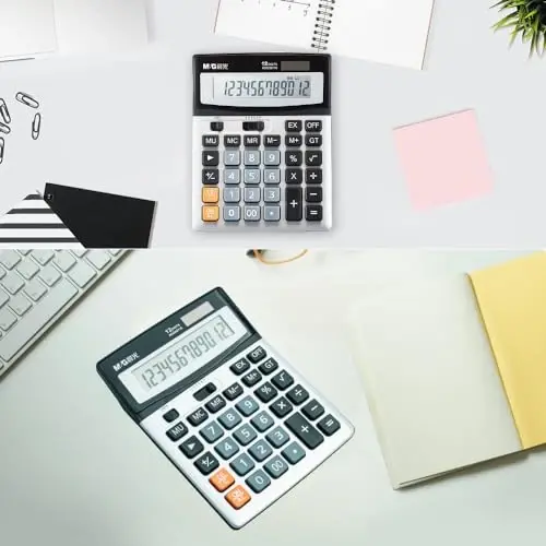 M&G Desk Calculator 12 Digit Extra Large LCD Display Calculator, Dual Solar Power and Battery, Battery Included, Metal Panel Comfort Button Calculator for Office Home School - 5